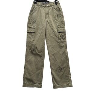 Hollister Ultra High Rise Embroidered Butterfly Cargo Dad Pants Edgy Y2K 2R